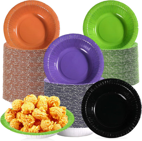 Grencian 100Pcs 12oz Halloween paper bowls in four colours