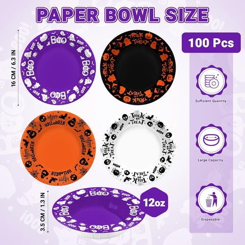 100Pcs Halloween Paper Bowls 12 oz Disposable Bowls - Grencian