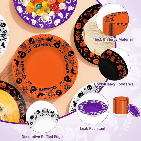 100Pcs Halloween Paper Bowls 12 oz Disposable Bowls - Grencian