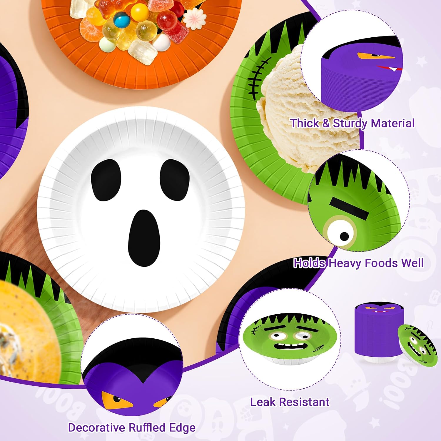 Close up of the pumpkin monster and vampire print