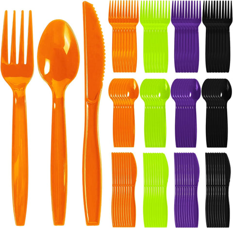 Grencian 300Pcs Halloween Disposable Plastic Cutlery Set 4 Colors