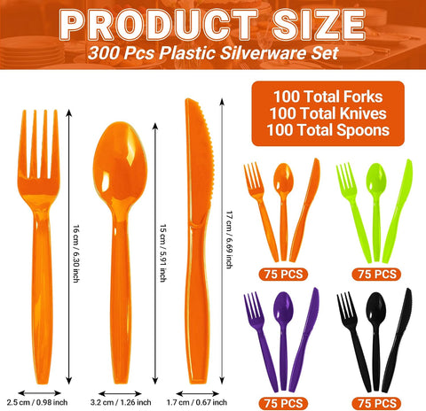Full 300 piece Halloween plastic cutlery set