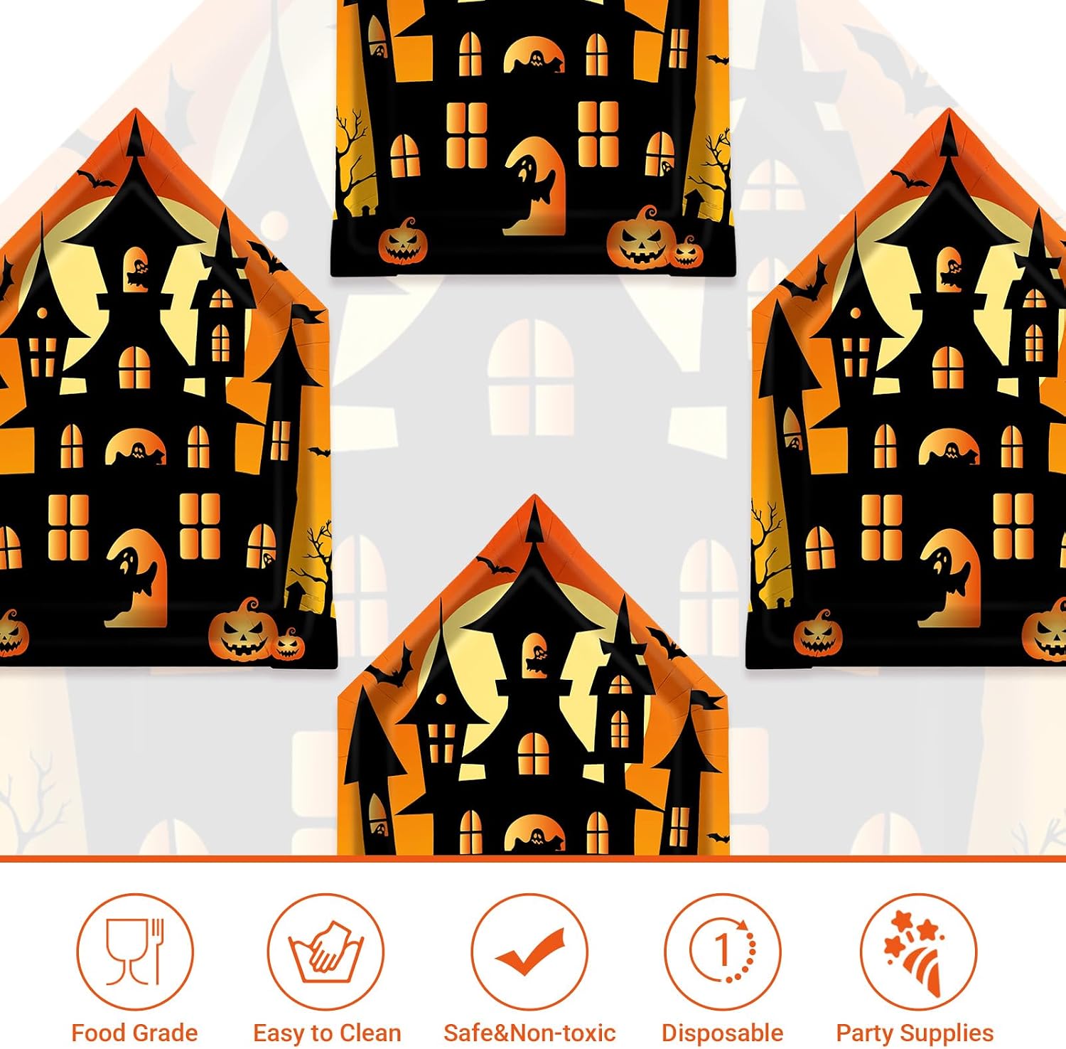Full stack of 50 orange black castle plates