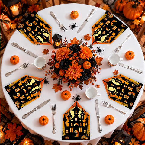 Halloween table styled with the castle plates
