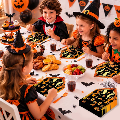 Dessert spread served on the Halloween castle plates
