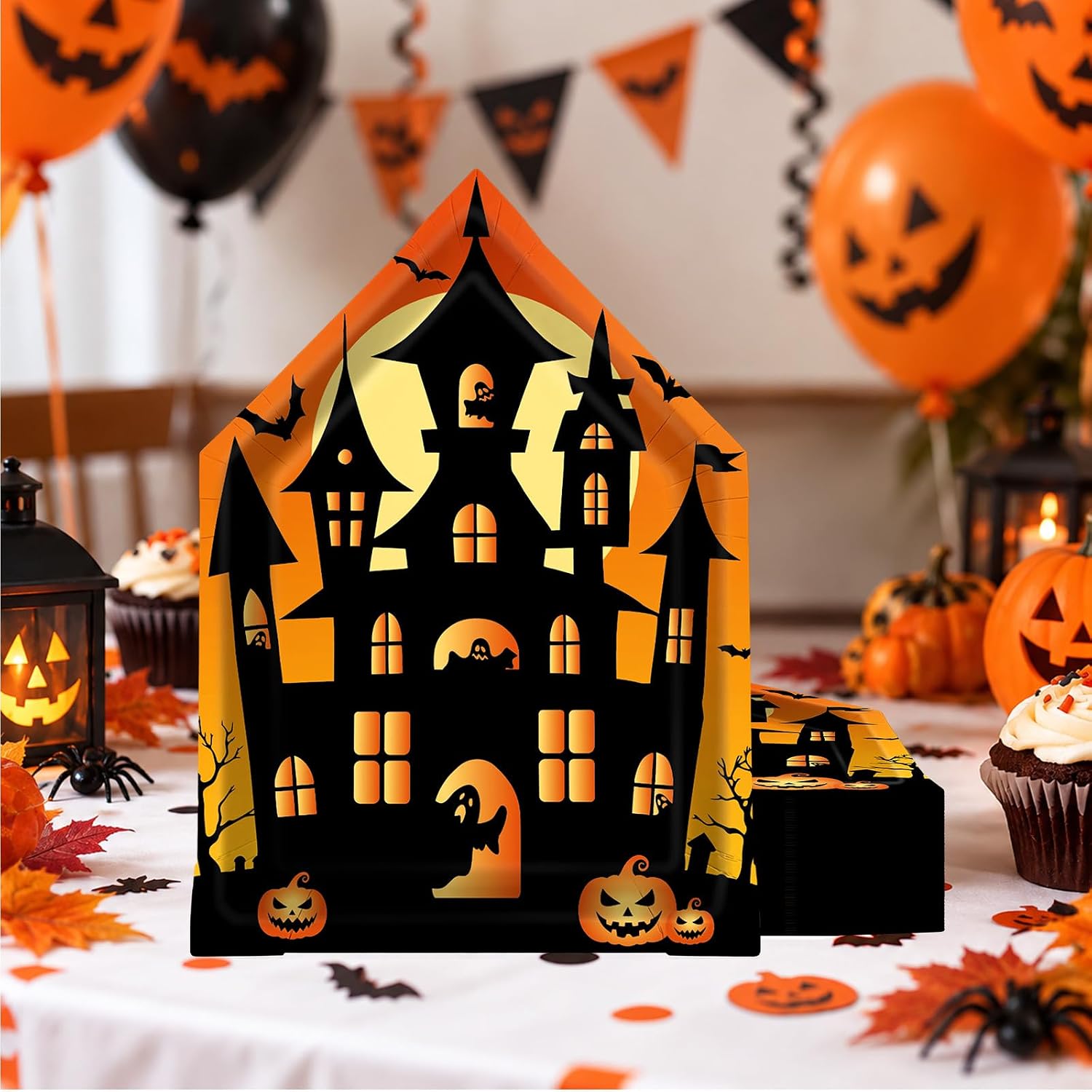 Packaging of the 50Pcs Halloween castle paper plates