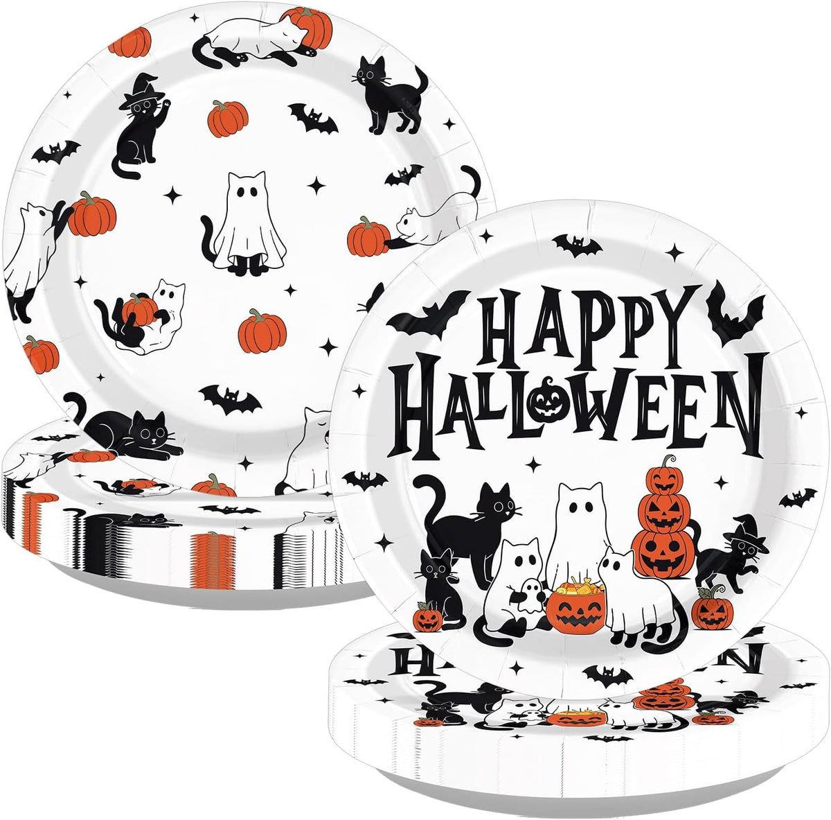 Grencian 50Pcs Halloween black cat paper plates 9 inch