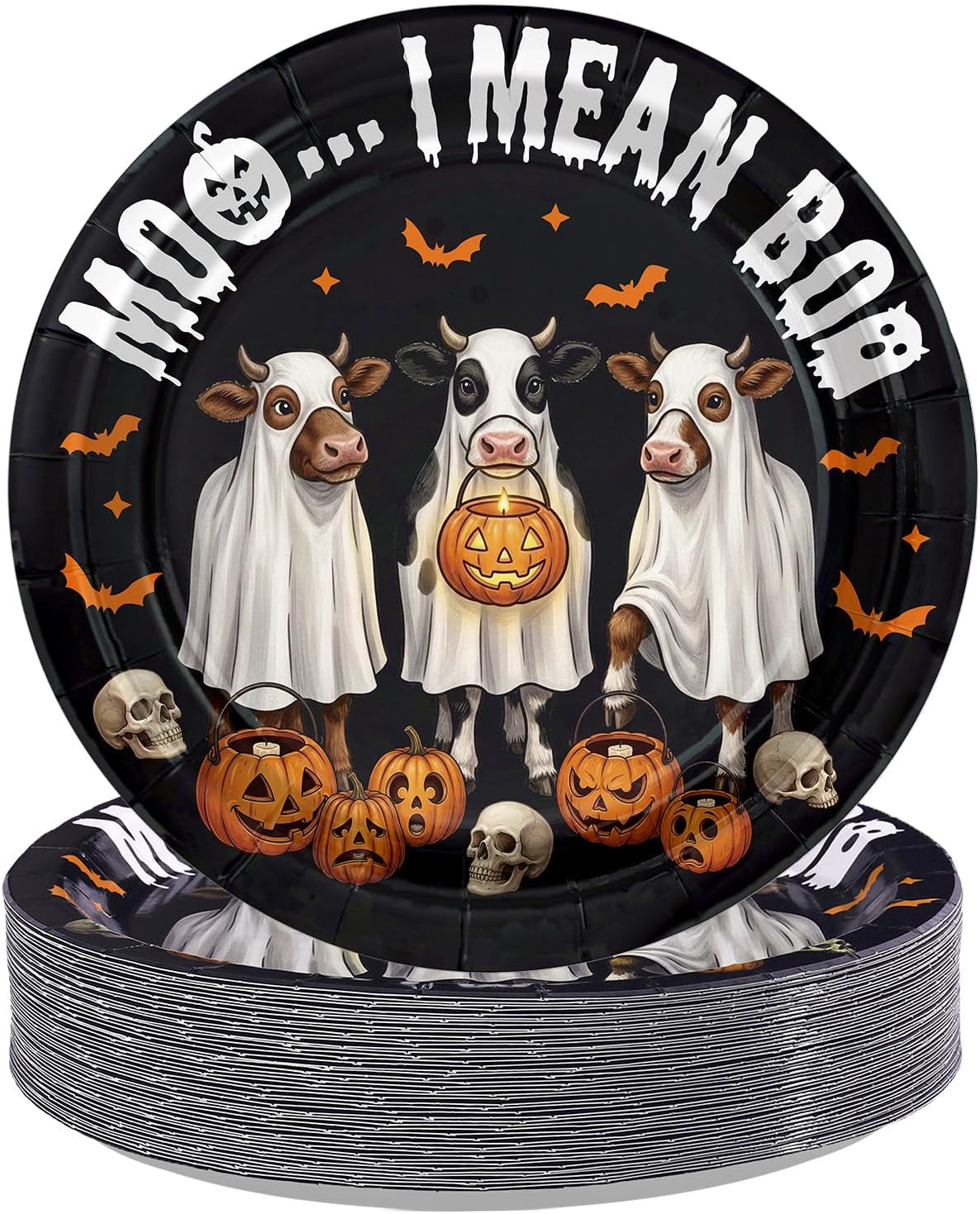 Grencian 50Pcs Halloween skeleton cow paper plates 9 inch