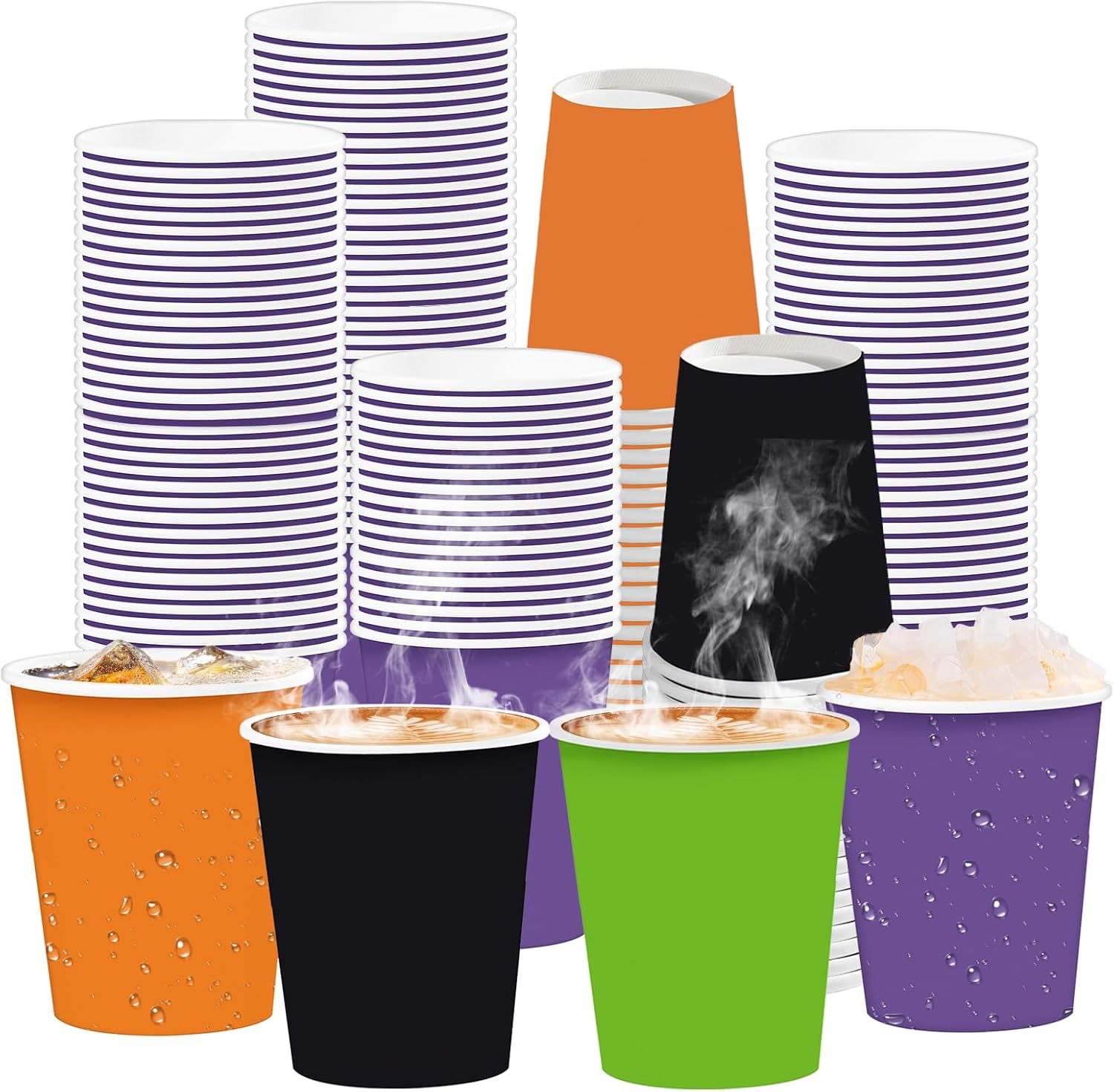 Grencian 100Pcs 9oz Halloween paper cups solid colors