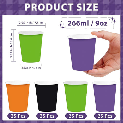 Product size of the 9oz Halloween paper cups