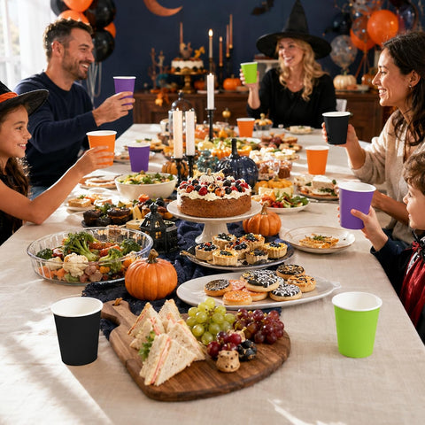 Trick or treat drinks table with the colour cups