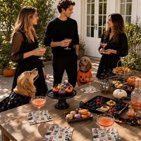 Party bar table set with the spooky puppy napkins