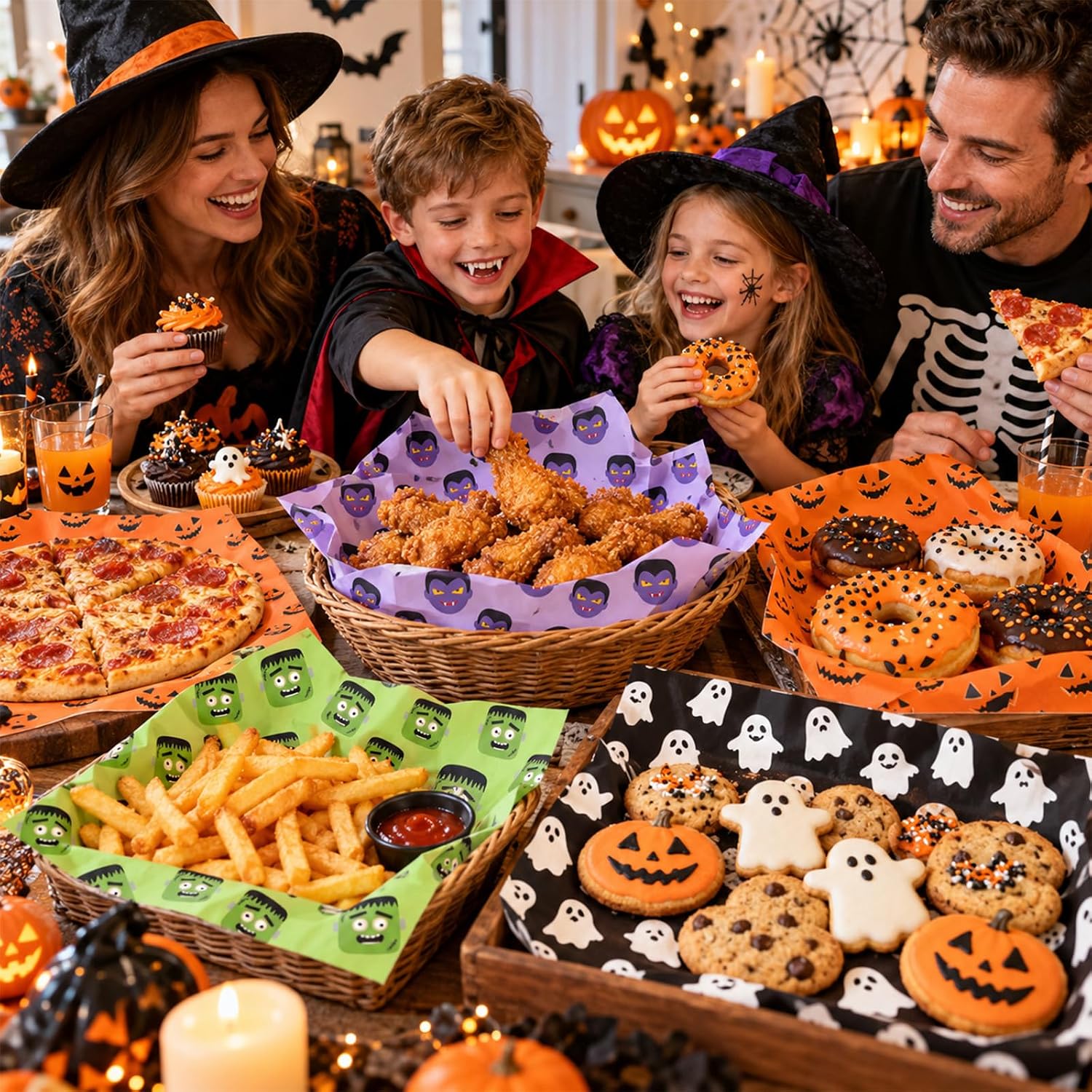 Party spread styled with the Halloween wax paper sheets