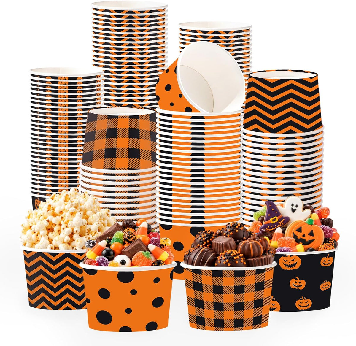 Grencian 60Pcs 9oz Halloween Treat Snack Cups Pumpkin Ghost