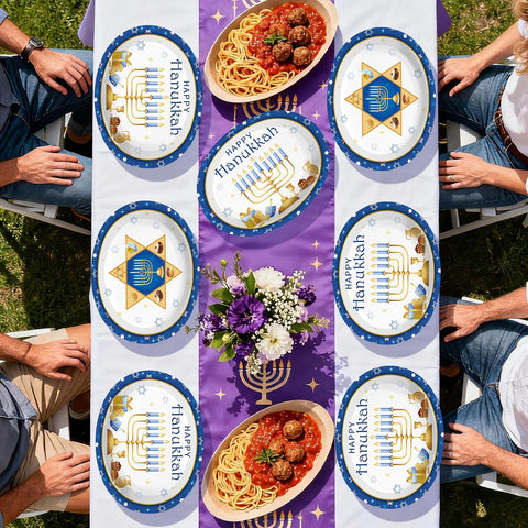 50Pcs Hanukkah Oval Paper Plates 10 x 12 Inch Blue - Grencian