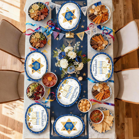 50Pcs Hanukkah Oval Paper Plates 10 x 12 Inch Blue - Grencian