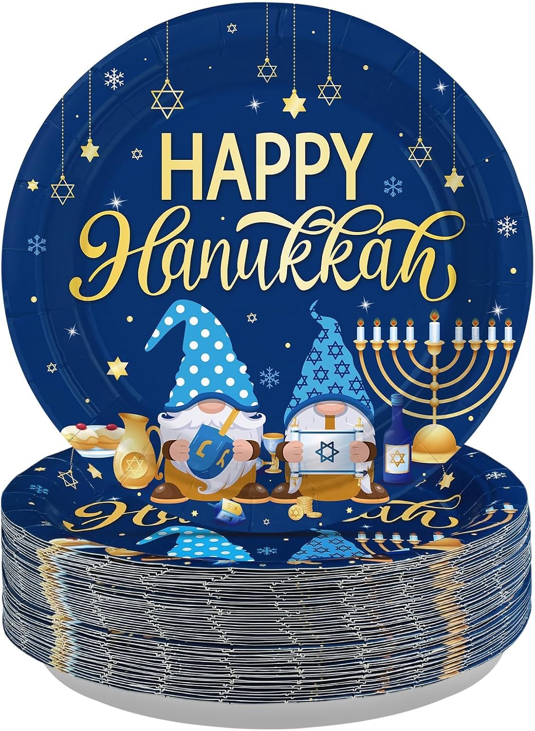 50Pcs Hanukkah Round Paper Plates 9 Inch Chanukah - Grencian