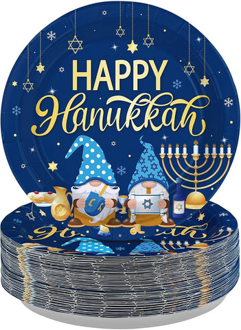 50Pcs Hanukkah Round Paper Plates 9 Inch Chanukah - Grencian
