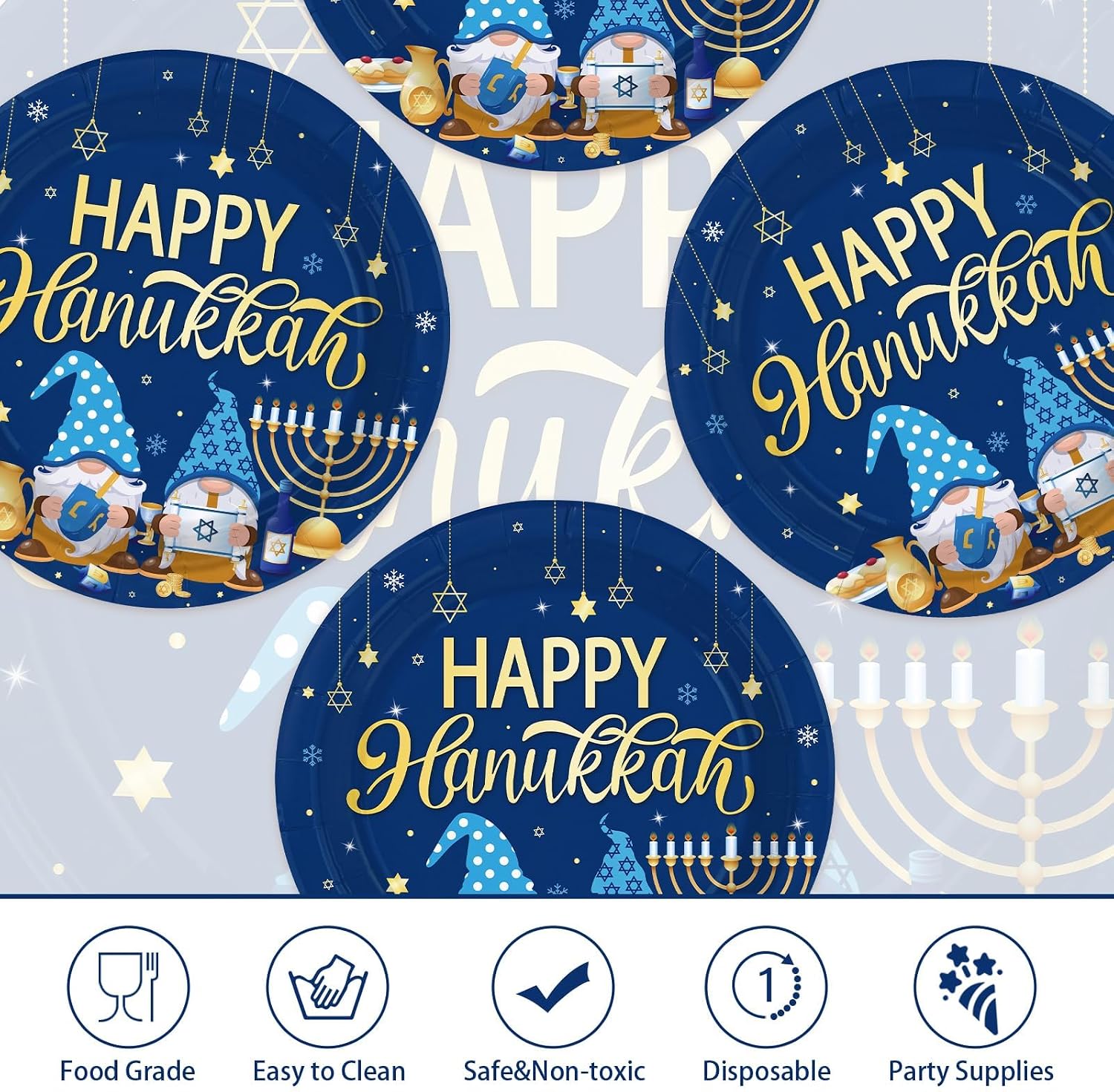50Pcs Hanukkah Round Paper Plates 9 Inch Chanukah - Grencian