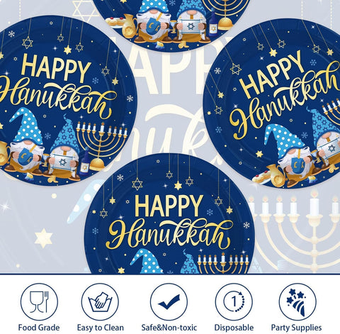 50Pcs Hanukkah Round Paper Plates 9 Inch Chanukah - Grencian
