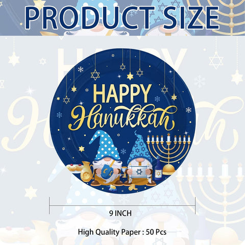 50Pcs Hanukkah Round Paper Plates 9 Inch Chanukah - Grencian