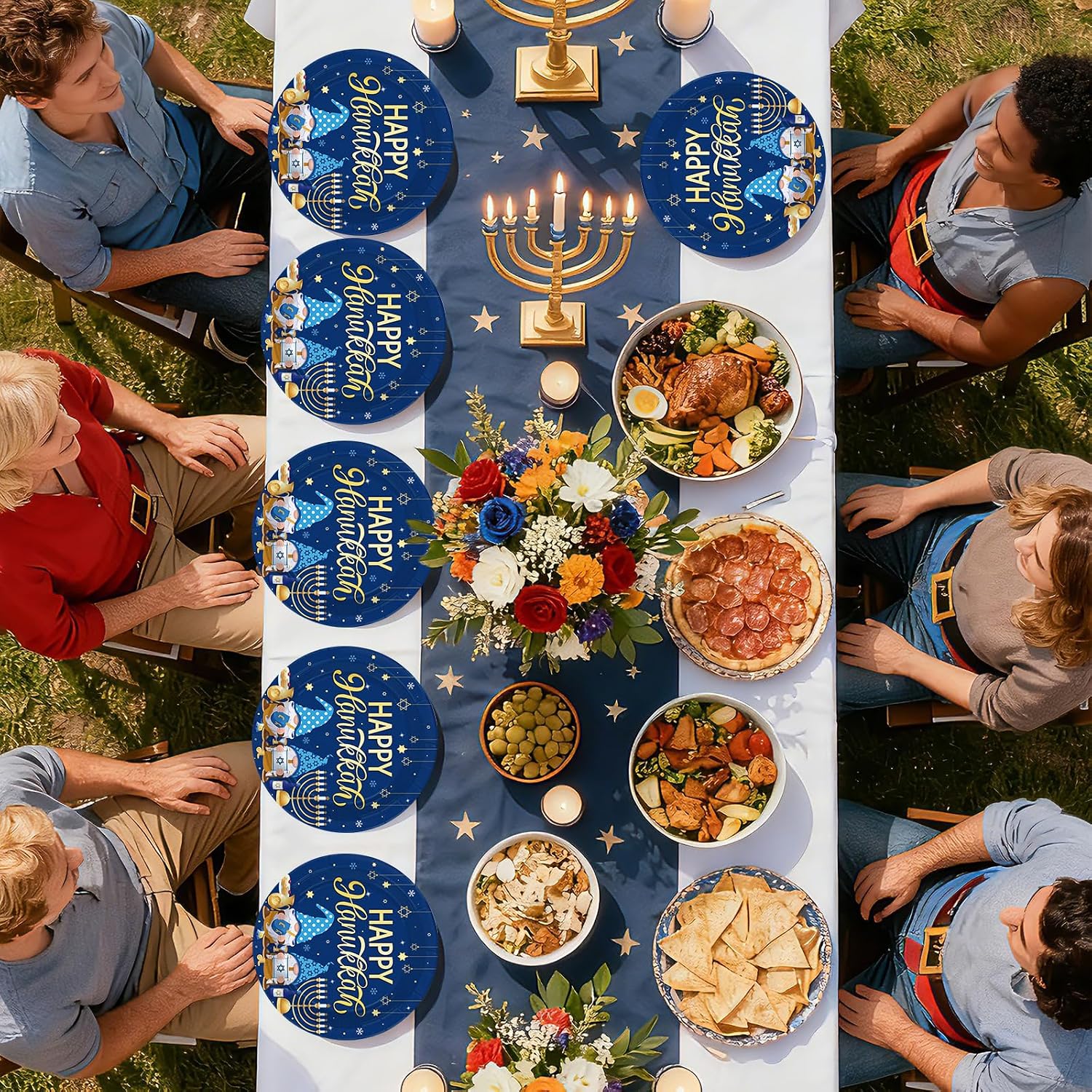 50Pcs Hanukkah Round Paper Plates 9 Inch Chanukah - Grencian