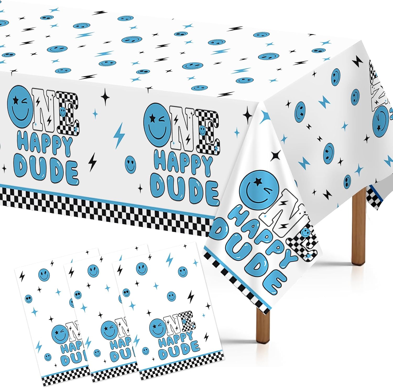 3Pcs One Happy Dude Tablecloth Blue Smile 1st - Grencian