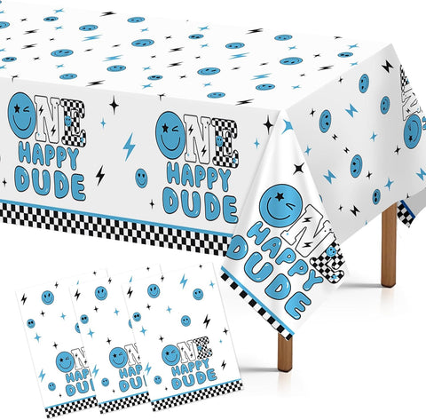 3Pcs One Happy Dude Tablecloth Blue Smile 1st - Grencian