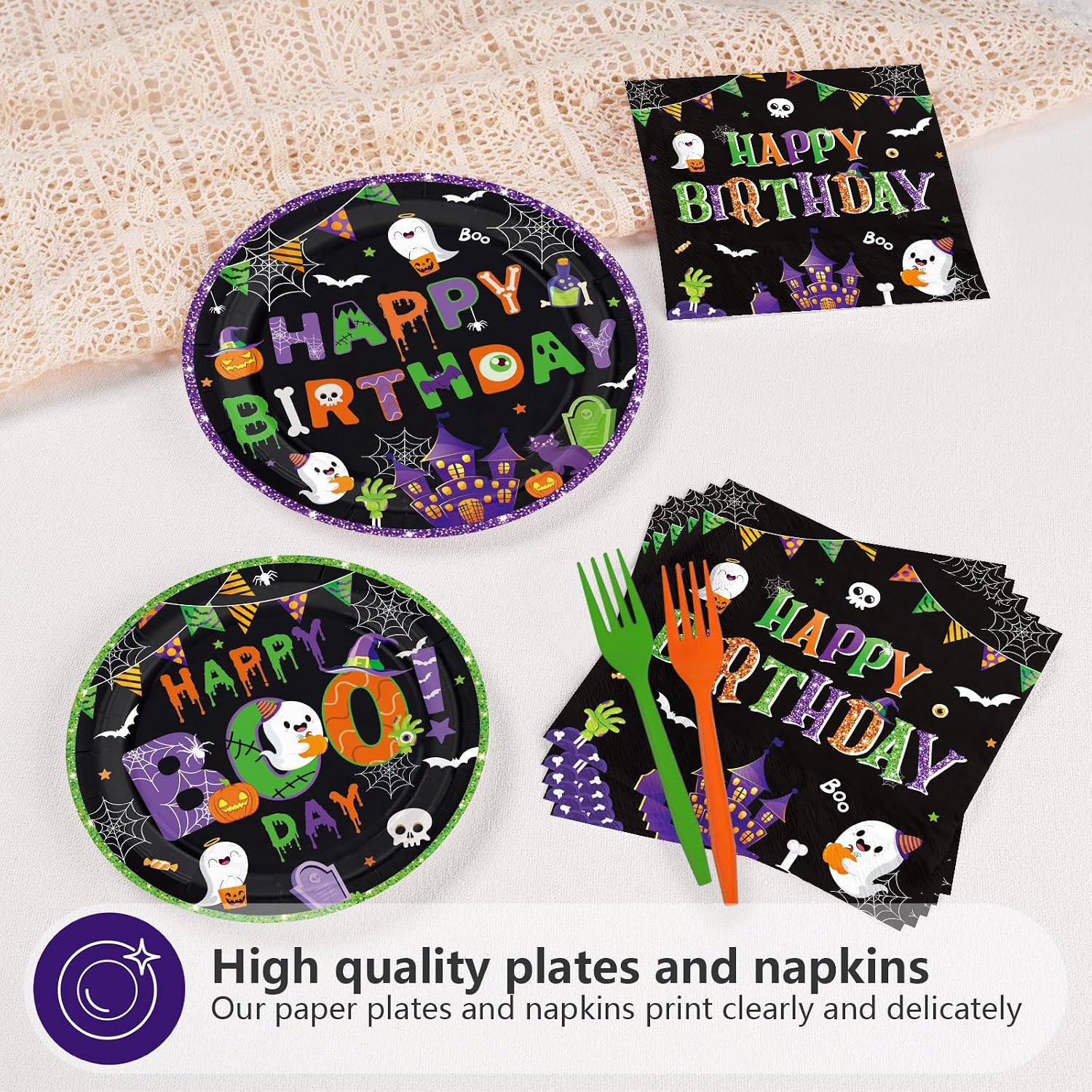 Close up of the happy boo day plate design