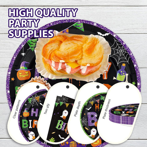 Halloween birthday plate holding party food