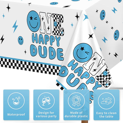 3Pcs One Happy Dude Tablecloth Blue Smile 1st - Grencian