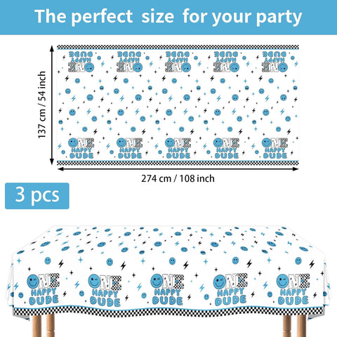 3Pcs One Happy Dude Tablecloth Blue Smile 1st - Grencian