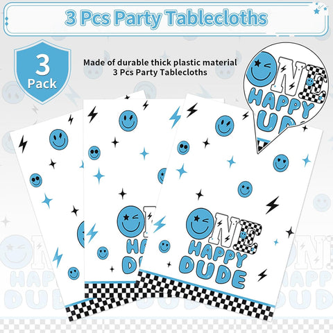3Pcs One Happy Dude Tablecloth Blue Smile 1st - Grencian
