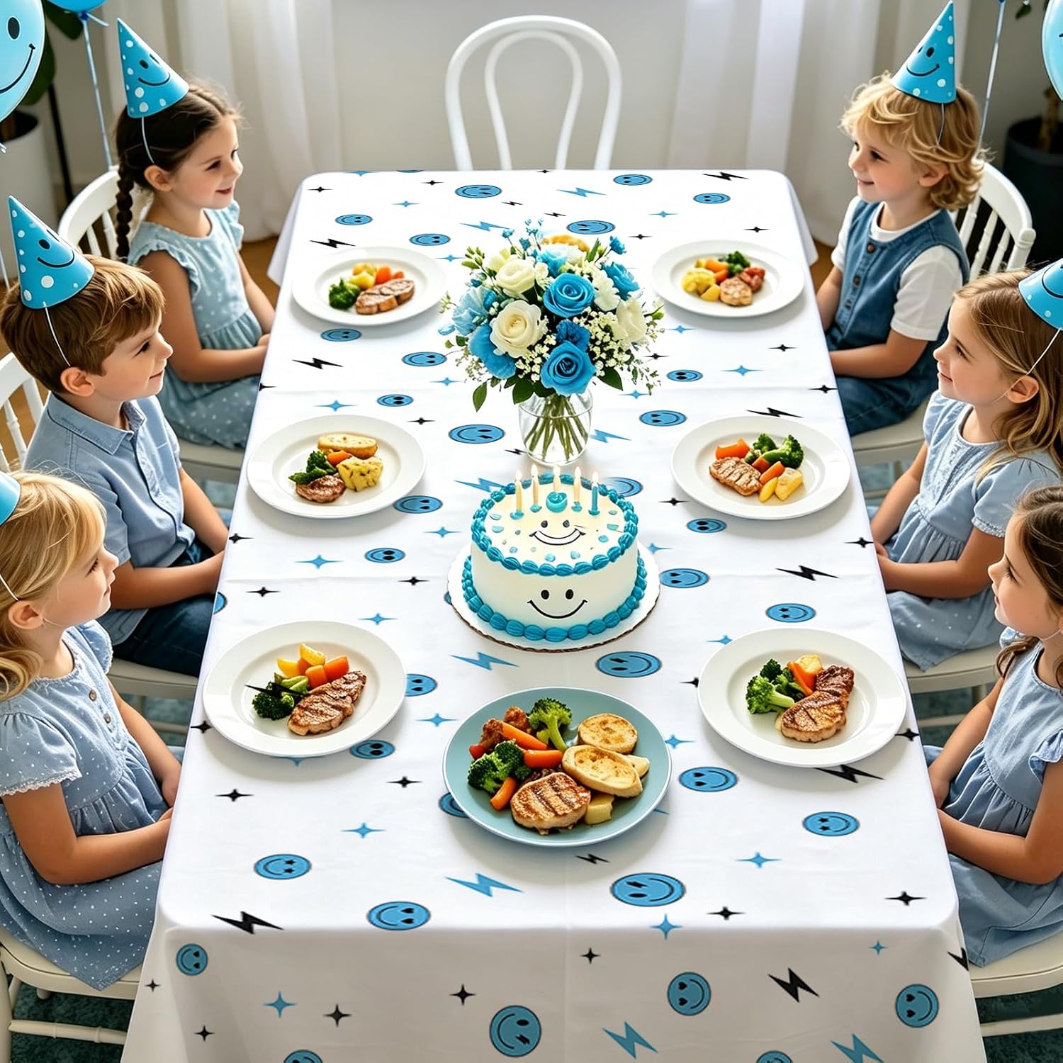 3Pcs One Happy Dude Tablecloth Blue Smile 1st - Grencian