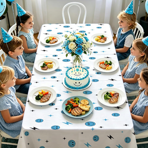 3Pcs One Happy Dude Tablecloth Blue Smile 1st - Grencian