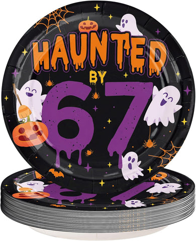Grencian 50Pcs Halloween Haunted by 67 Birthday Paper Plates