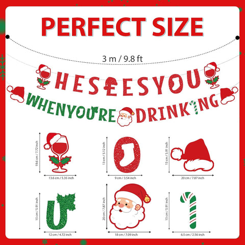 Grencian He Sees You When You're Drinking Christmas Banner - Grencian