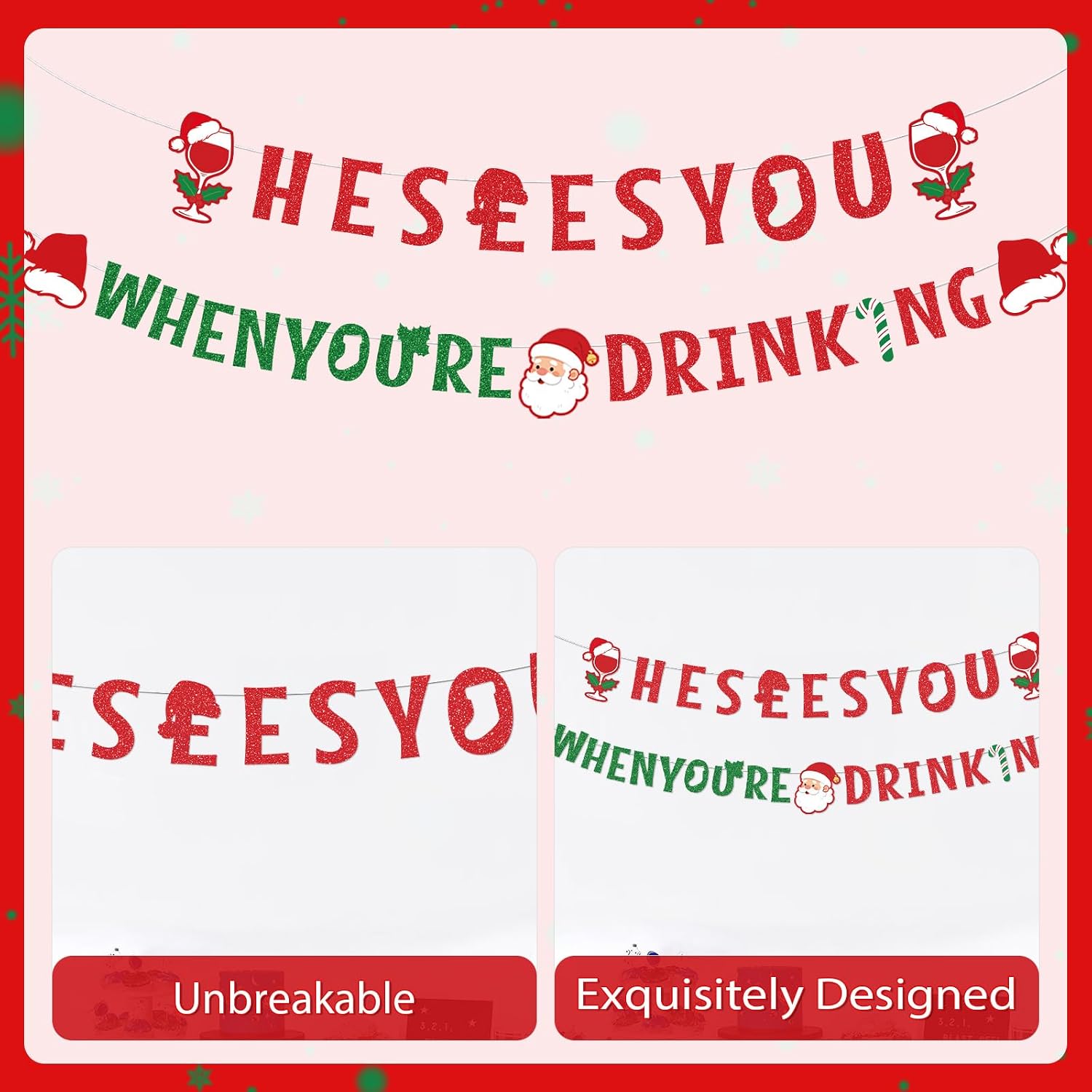 Grencian He Sees You When You're Drinking Christmas Banner - Grencian