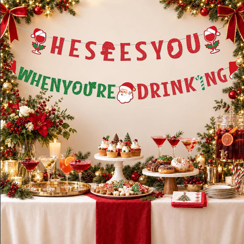 Grencian He Sees You When You're Drinking Christmas Banner - Grencian
