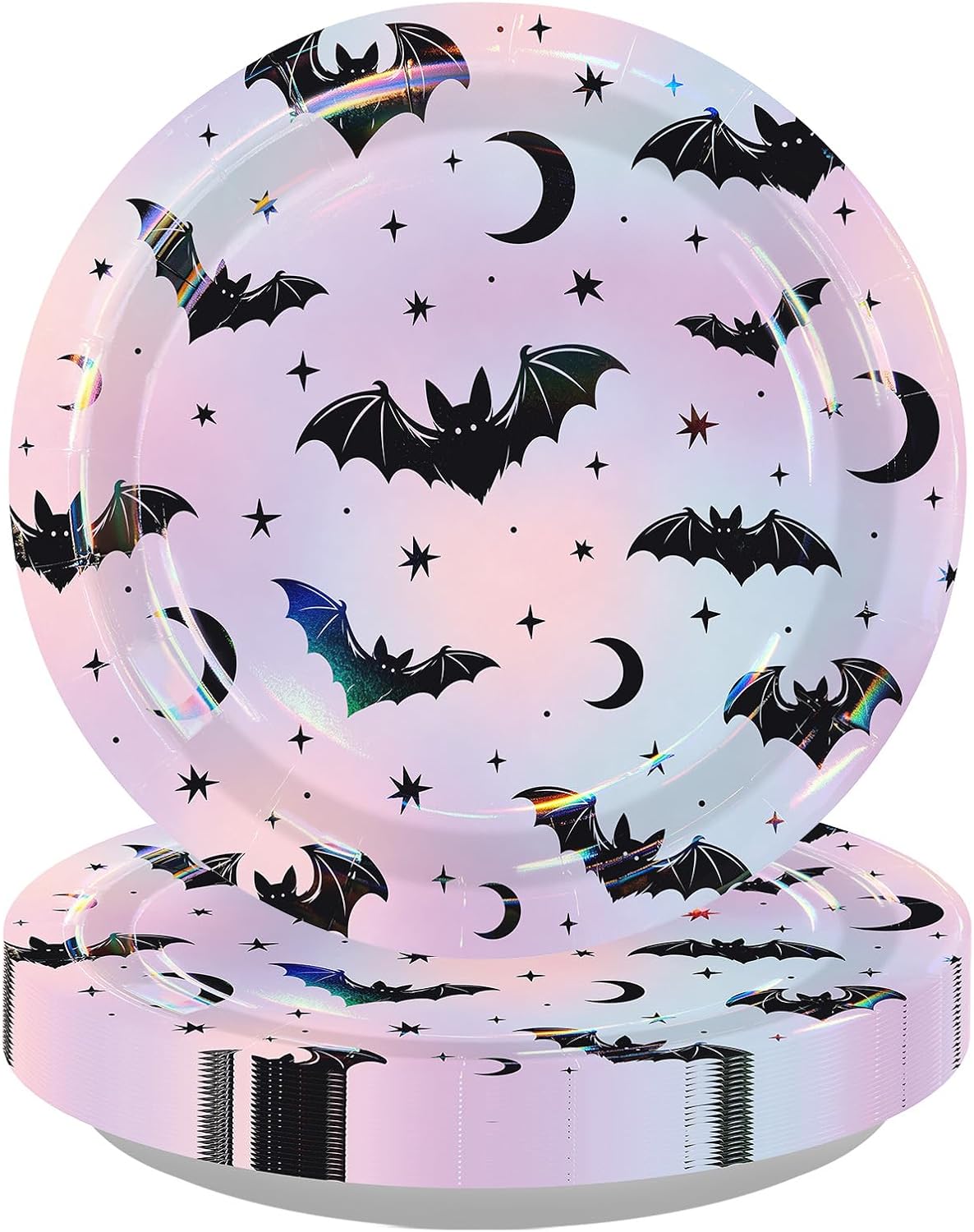 Grencian 50Pcs Halloween holographic bat paper plates 9 inch