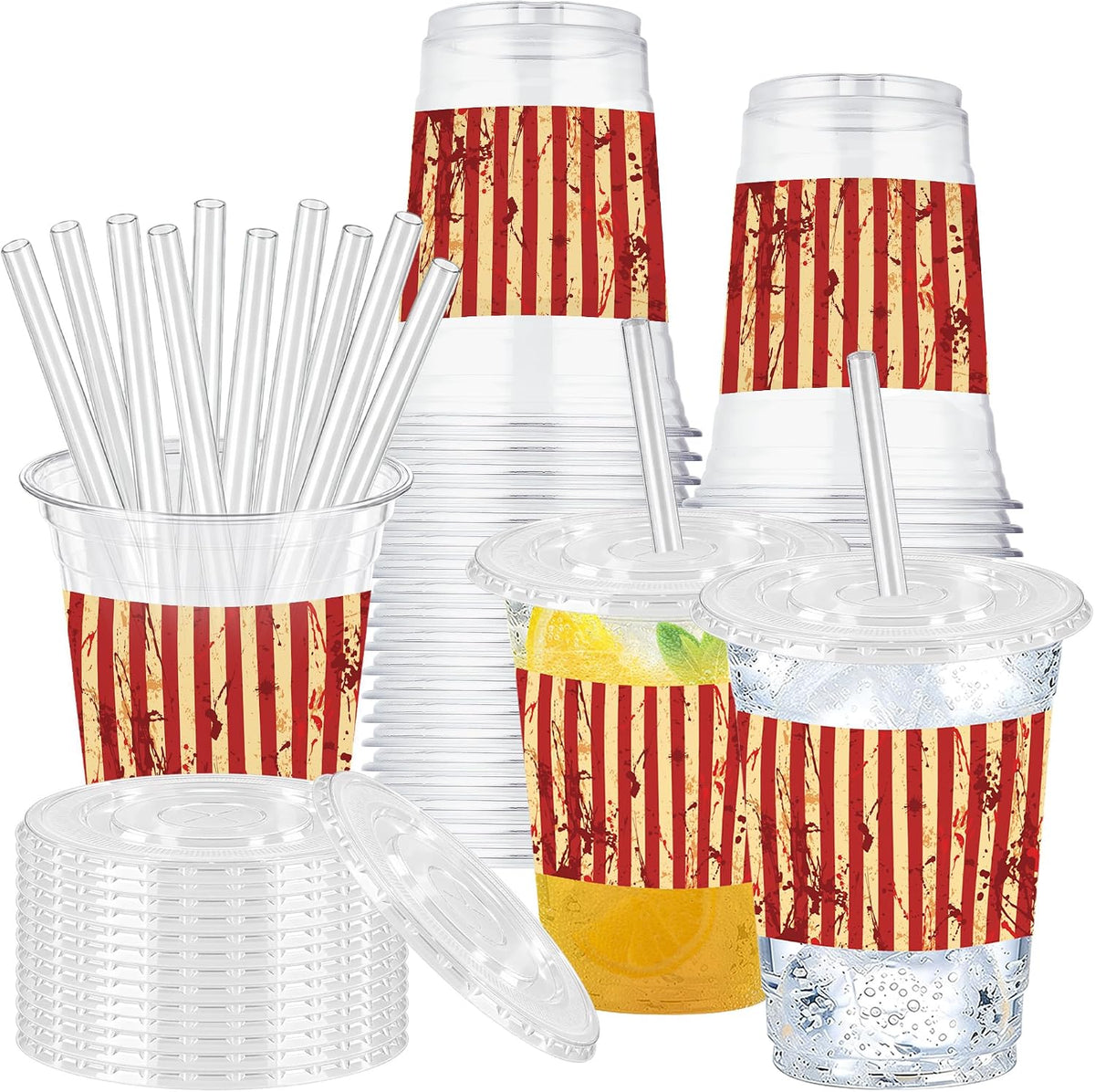 Grencian 50Pcs 12oz Halloween Horror Circus Plastic Cups