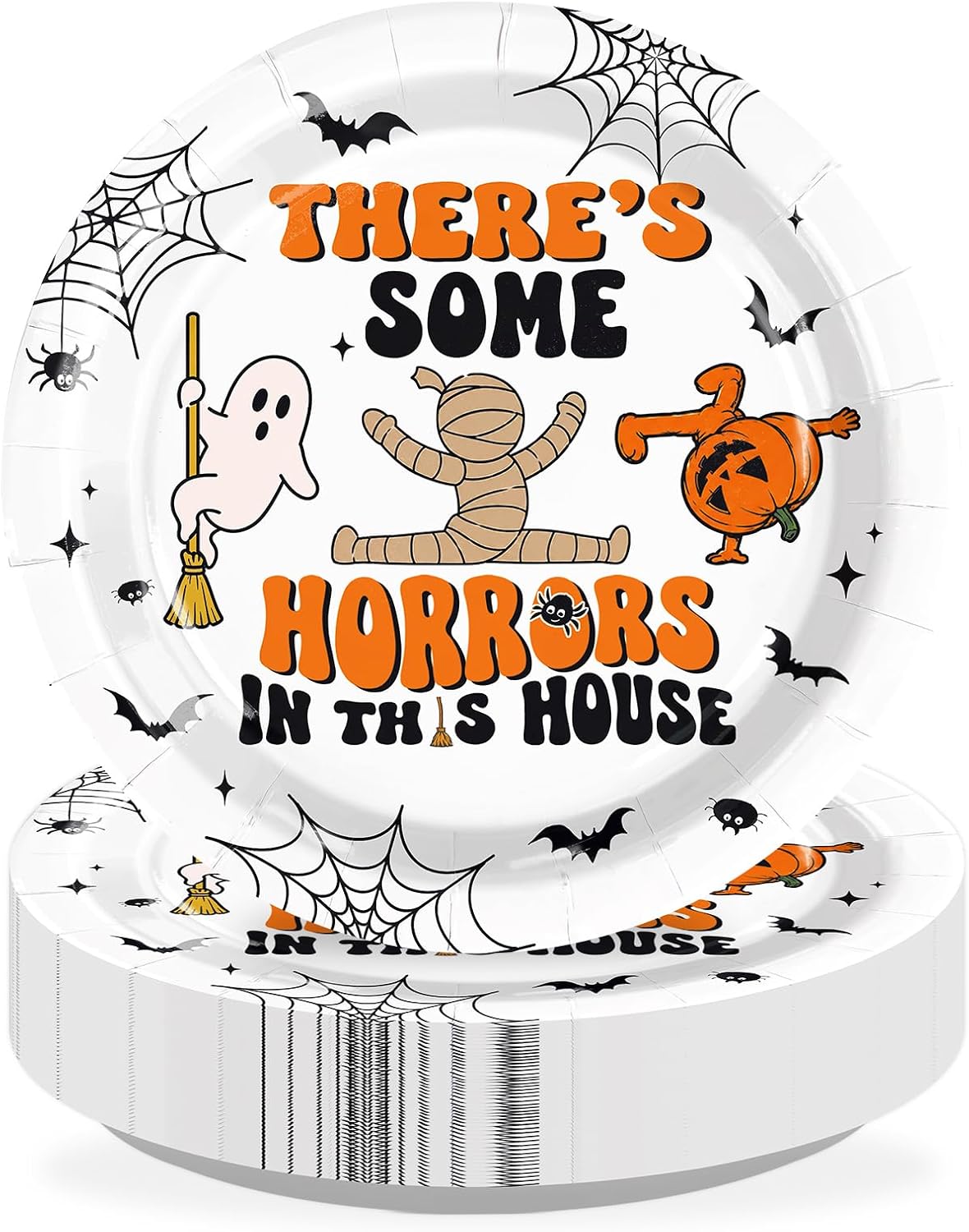 Greencian 50Pcs Halloween Horrors in This House Paper Plates 9 Inch - Grencian