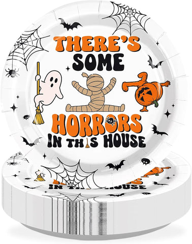 Greencian 50Pcs Halloween Horrors in This House Paper Plates 9 Inch - Grencian