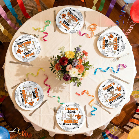 Greencian 50Pcs Halloween Horrors in This House Paper Plates 9 Inch - Grencian