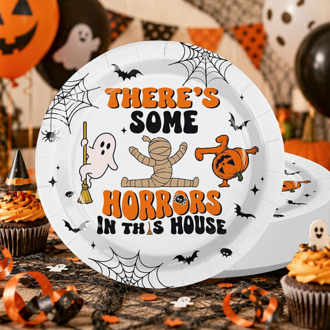 Greencian 50Pcs Halloween Horrors in This House Paper Plates 9 Inch - Grencian