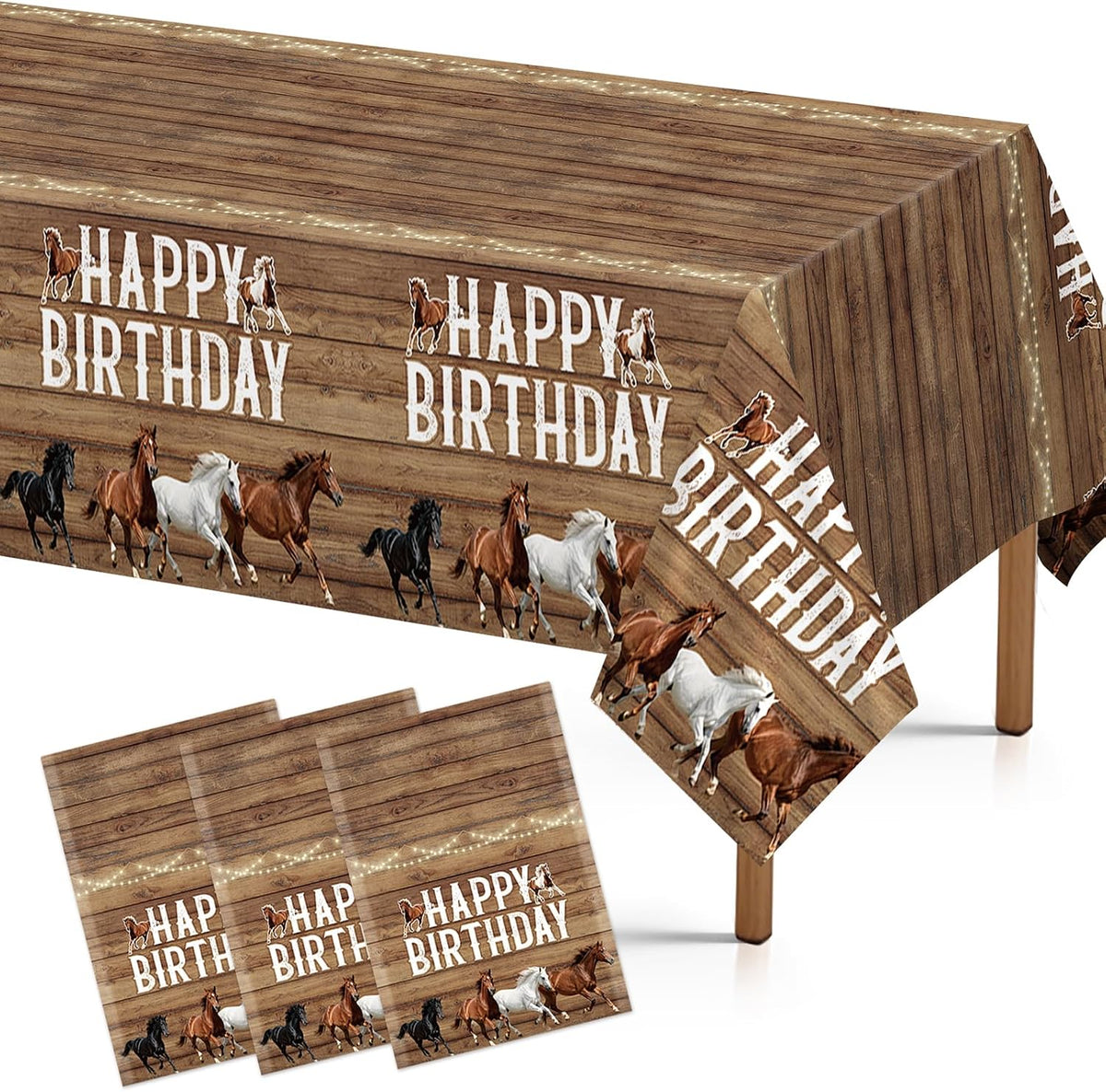 Grencian 3-piece horse cowboy birthday tablecloth set with western theme