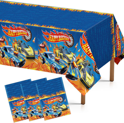 Grencian 3-piece hot car racing birthday tablecloth set with dark blue design