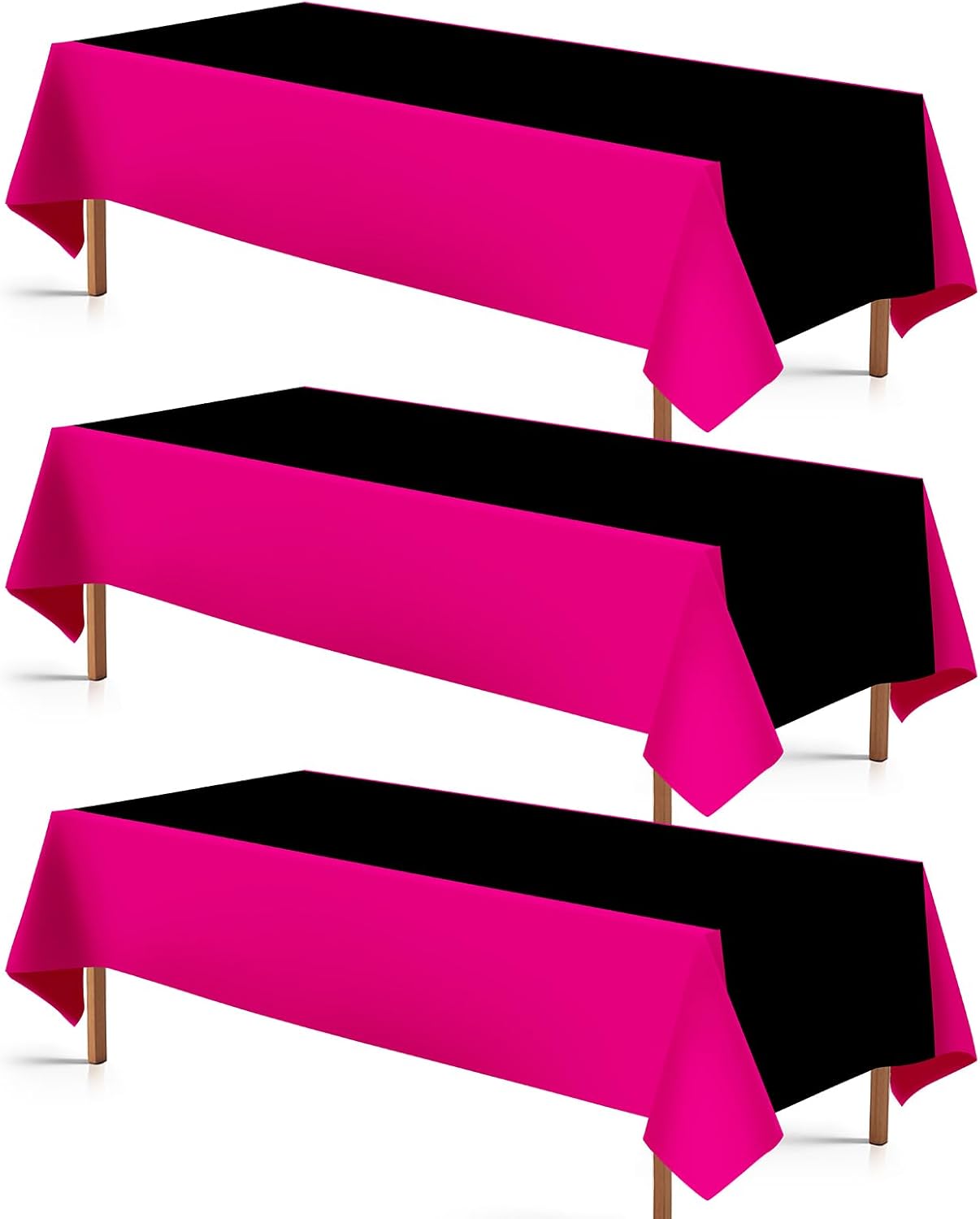 Grencian 3-piece hot pink and black tablecloth set with bold color block design