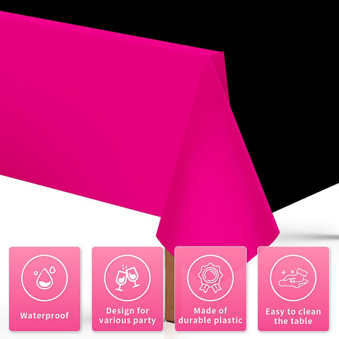 Close-up of hot pink plastic tablecloth with black accents