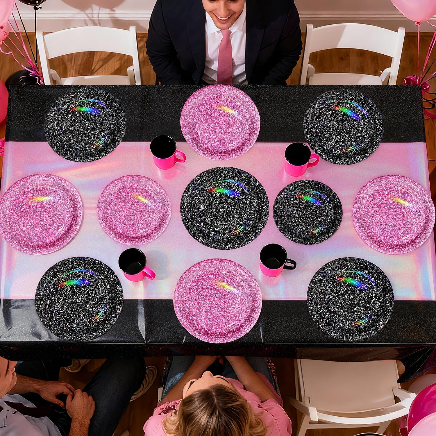 98Pcs Hot Pink and Black Party Supplies Serves 24 - Grencian